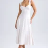 Rochie midi cu decolteu în formă de inimă și volane Thandie, de culoare ivoriu