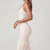 Rochie midi cu decolteu în V și godet Elowen, culoare ivoriu
