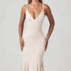 Rochie midi cu decolteu în V și godet Elowen, culoare ivoriu