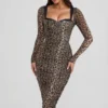Rochie midi cu detalii de sutien și volane Deliana, cu imprimeu leopard