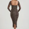 Rochie midi cu detalii de sutien și volane Deliana, cu imprimeu leopard