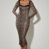 Rochie midi cu detalii de sutien și volane Deliana, cu imprimeu leopard
