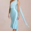 Rochie midi cu detaliu eșarfă Giada în culoarea Soft Aqua Rochie midi cu detaliu eșarfă Giada în culoarea Soft Aqua