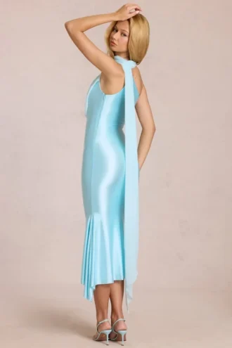 Rochie midi cu detaliu eșarfă Giada în culoarea Soft Aqua