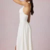 Rochie midi cu gât halter din modal cu broderie englezească Farrah, albă Rochie midi cu gât halter din modal cu broderie englezească Farrah, albă