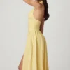Rochie midi cu gât halter din modal cu broderie englezească Farrah, în galben lămâie