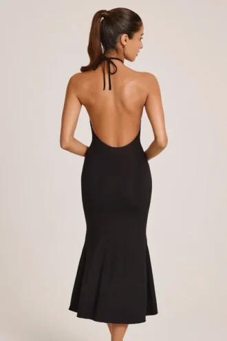 Rochie midi cu gât halter din modal Karissa, negru