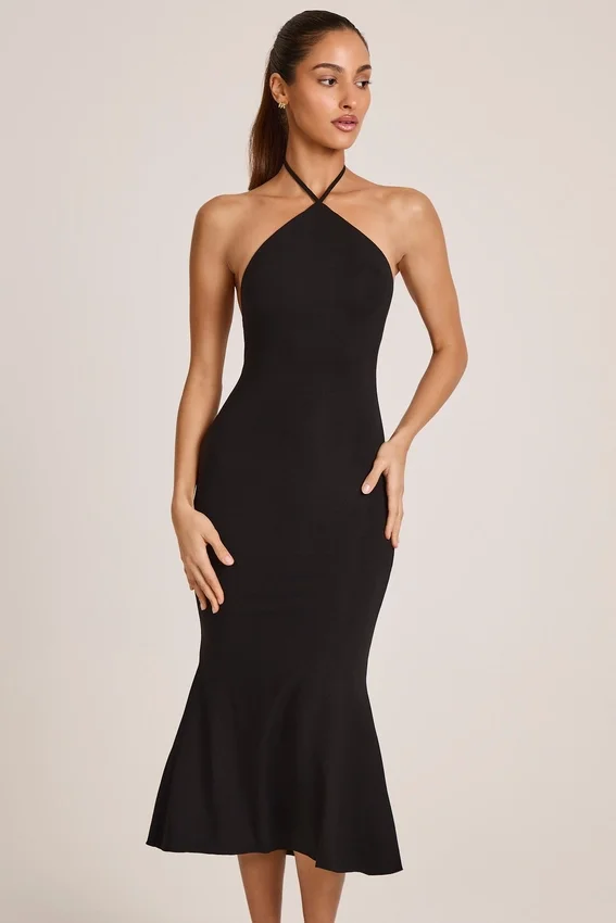 Rochie midi cu gât halter din modal Karissa, negru Rochie midi cu gât halter din modal Karissa, negru