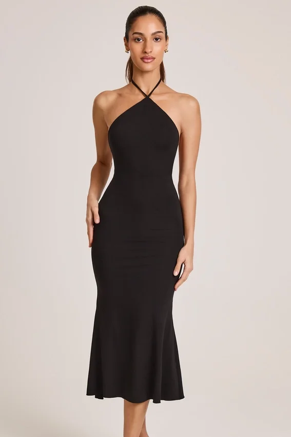 Rochie midi cu gât halter din modal Karissa, negru Rochie midi cu gât halter din modal Karissa, negru