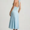 Rochie midi cu gât halter Elonia, cu imprimeu floral albastru Rochie midi cu gât halter Elonia, cu imprimeu floral albastru