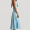 Rochie midi cu gât halter Elonia, cu imprimeu floral albastru Rochie midi cu gât halter Elonia, cu imprimeu floral albastru
