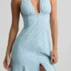 Rochie midi cu gât halter Elonia, cu imprimeu floral albastru Rochie midi cu gât halter Elonia, cu imprimeu floral albastru