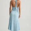Rochie midi cu gât halter Elonia, cu imprimeu floral albastru Rochie midi cu gât halter Elonia, cu imprimeu floral albastru