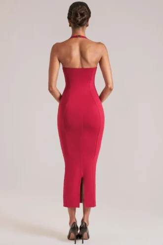 Rochie midi cu gât halter Landen în roșu cireș Rochie midi cu gât halter Landen în roșu cireș
