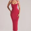 Rochie midi cu gât halter Landen în roșu cireș Rochie midi cu gât halter Landen în roșu cireș