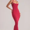 Rochie midi cu gât halter Landen în roșu cireș Rochie midi cu gât halter Landen în roșu cireș