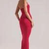 Rochie midi cu gât halter Landen în roșu cireș Rochie midi cu gât halter Landen în roșu cireș