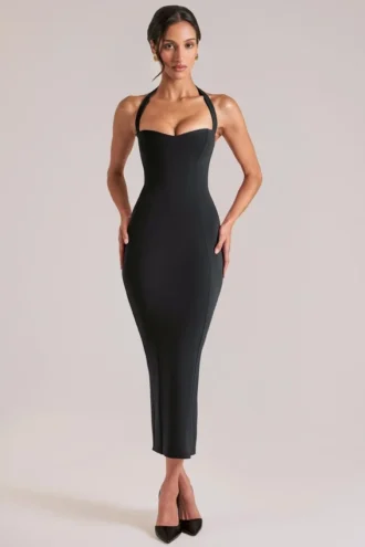 Rochie midi cu gât în V Landen, negru Rochie midi cu gât în V Landen, negru