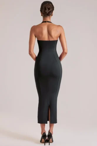 Rochie midi cu gât în V Landen, negru Rochie midi cu gât în V Landen, negru