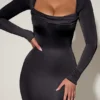 Rochie midi cu guler înalt și mâneci lungi Aimee, negru Rochie midi cu guler înalt și mâneci lungi Aimee, negru