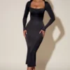 Rochie midi cu guler înalt și mâneci lungi Aimee, negru Rochie midi cu guler înalt și mâneci lungi Aimee, negru