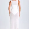 Rochie midi cu guler înalt și volane Deva, albă Rochie midi cu guler înalt și volane Deva, albă