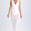 Rochie midi cu guler înalt și volane Deva, albă Rochie midi cu guler înalt și volane Deva, albă