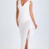 Rochie midi cu guler înalt și volane Deva, albă Rochie midi cu guler înalt și volane Deva, albă