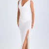 Rochie midi cu guler înalt și volane Deva, albă Rochie midi cu guler înalt și volane Deva, albă