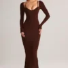 Rochie midi cu mâneci lungi Ori Modal Peekaboo în culoarea ciocolatiu