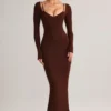 Rochie midi cu mâneci lungi Ori Modal Peekaboo în culoarea ciocolatiu