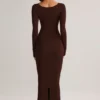 Rochie midi cu mâneci lungi Ori Modal Peekaboo în culoarea ciocolatiu