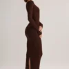 Rochie midi cu mâneci lungi Ori Modal Peekaboo în culoarea ciocolatiu