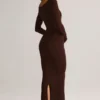 Rochie midi cu mâneci lungi Ori Modal Peekaboo în culoarea ciocolatiu