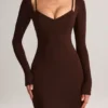 Rochie midi cu mâneci lungi Ori Modal Peekaboo în culoarea ciocolatiu