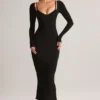 Rochie midi cu mâneci lungi Ori Modal Peekaboo, negru Rochie midi cu mâneci lungi Ori Modal Peekaboo, negru