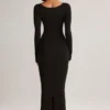 Rochie midi cu mâneci lungi Ori Modal Peekaboo, negru Rochie midi cu mâneci lungi Ori Modal Peekaboo, negru
