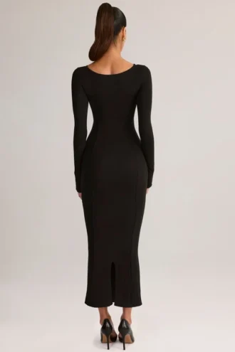 Rochie midi cu mâneci lungi Ori Modal Peekaboo, negru