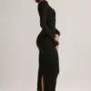 Rochie midi cu mâneci lungi Ori Modal Peekaboo, negru Rochie midi cu mâneci lungi Ori Modal Peekaboo, negru