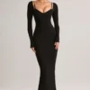 Rochie midi cu mâneci lungi Ori Modal Peekaboo, negru Rochie midi cu mâneci lungi Ori Modal Peekaboo, negru