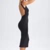 Rochie midi cu spate decupat și volane, model Grainne, în negru Rochie midi cu spate decupat și volane, model Grainne, în negru