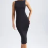 Rochie midi cu spate decupat și volane, model Grainne, în negru Rochie midi cu spate decupat și volane, model Grainne, în negru