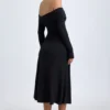 Rochie midi cu umeri decupați și drapaje Noelle din modal, negru Rochie midi cu umeri decupați și drapaje Noelle din modal, negru