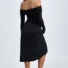 Rochie midi cu umeri decupați și drapaje Noelle din modal, negru Rochie midi cu umeri decupați și drapaje Noelle din modal, negru