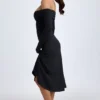 Rochie midi cu umeri decupați și drapaje Noelle din modal, negru Rochie midi cu umeri decupați și drapaje Noelle din modal, negru