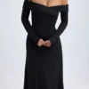 Rochie midi cu umeri decupați și drapaje Noelle din modal, negru Rochie midi cu umeri decupați și drapaje Noelle din modal, negru