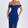 Rochie midi cu umeri decupați Rasine în albastru închis Rochie midi cu umeri decupați Rasine în albastru închis
