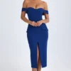 Rochie midi cu umeri decupați Rasine în albastru închis Rochie midi cu umeri decupați Rasine în albastru închis