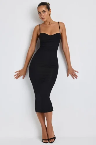 Rochie midi cu volane din modal Nora, negru
