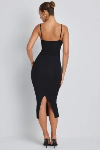 Rochie midi cu volane din modal Nora, negru